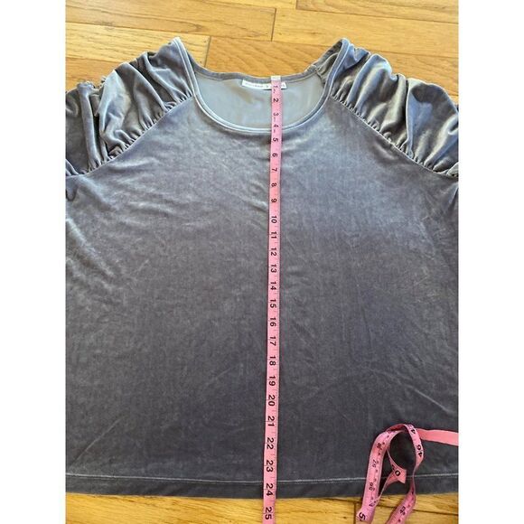 Susan Graver womens plus grey velvet scrunched 3/4 sleeve scoop neck top size 1x - Picture 5 of 8